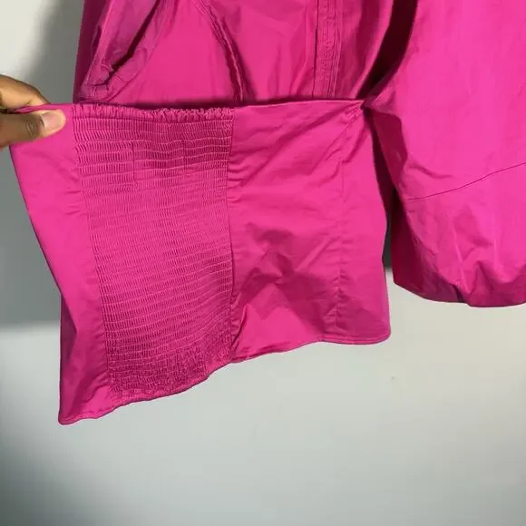 Banana Republic BR x HARBISON FUCHSIA Balloon Sleeve Open Back Top Large Tall - Picture 7 of 9